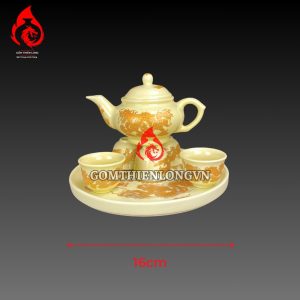 Bộ Đồ Thờ Bát Tràng Màu Vàng Vẽ Ánh Kim 236997 - 1 Bộ Trà