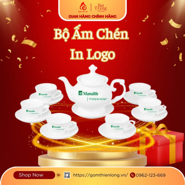 Bộ Ấm Chén In Logo Quà Tặng Dáng Phú Quý 650ml 240710