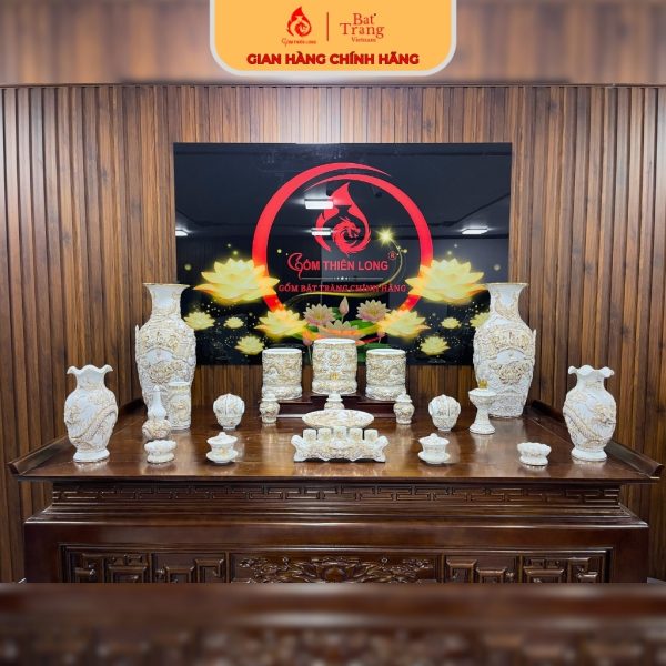 Combo Bộ Đồ Thờ Đầy Đủ Bát Tràng Vẽ Vàng Hoàng Kim 24k 250616