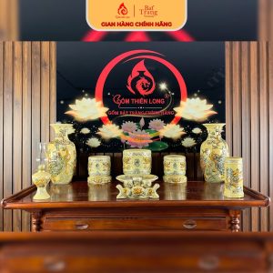 Bộ đồ thờ men rạn vàng hoàng lưu ly gốm sứ Bát Tràng chính hãng gốm Thiên Long 236985