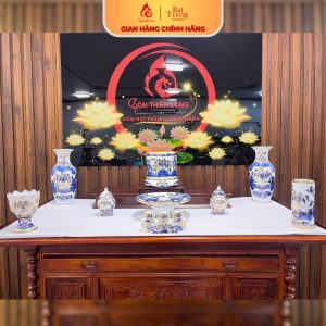 Trọn Bộ Đồ Thờ Vẽ Vàng 24k Bát Tràng Vẽ Hoa Sen Cao Cấp