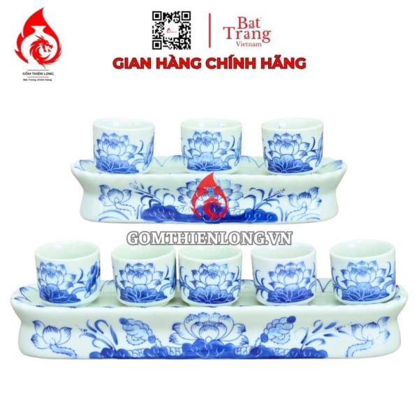 Bộ Kỷ Chén Thờ Bát Tràng Men Lam